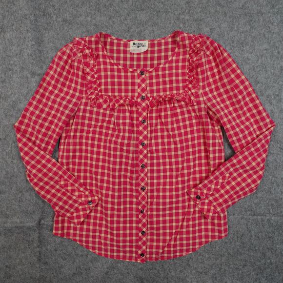 Anthropologie Top Womens 2 Button Front Plaid Checked Western Holding Horses - Picture 1 of 10